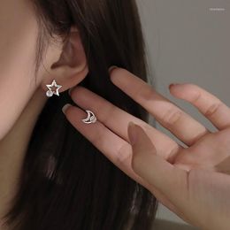 Stud Earrings Fashion Simple Stars Moon For Women's White CZ Crystal Asymmetry Fine Jewellery Girls Gifts