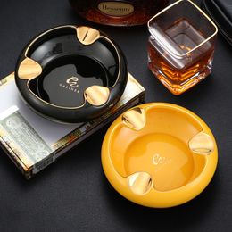 Ceramic Luxury Cigar Ashtray Smoking Accessories Tobacco Ash Tray Stand Cigar Holder Rest Round Black Ashtrays