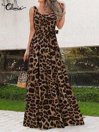 Casual Dresses Summer Women Dress 2022 Elegant Party Sleeveless Maxi Dress Sexy Bohemian Leopard Print Vestidos Casual Swing Sundress Z0216