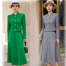 Two Piece Dress Spring 2023 Autumn Formal Ladies Grey Blazer Women Business Suits with Sets Work Wear Office Uniform Large Size Skirt Jacket 230306