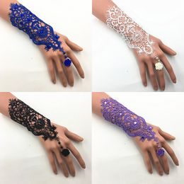 Sleevelet Arm Sleeves 1pair Lace Pearl Rhinestones Bridal Gloves Bracelet Wedding Glove White Black Pink Bride Party Prom Jewelry Ring Wristband Glove 230306