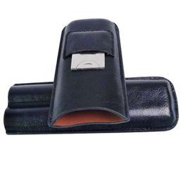 High Quality Humidor Holder Load 2 Pcs Cigars Tube Portable Leather Cigar Case With Cigar Cutter Travel Smoking Cigarette Storage Accessories