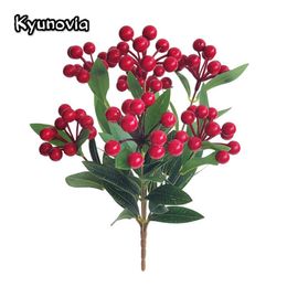 Decorative Flowers Artificial Berries Branch Fake Acacia Beans 7 Heads Red Fruit Bunches Xmas Year Celebration Interior Decoration KW19