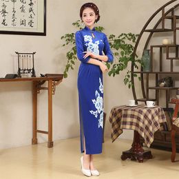 Ethnic Clothing Long Sleeve Flower Cheongsam Plus Size Chinses Traditional Dress Chinese Anicent Women Lady Slim DressJQY15001