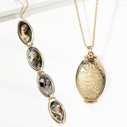 Pendant Necklaces Gold Silver Colour Carved Hollow Oval Multi-Layer Folding Women Necklace Openable Po Frame Family