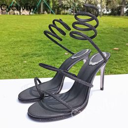 Scarpe eleganti Sandali di cristallo avvolgenti alla caviglia Donna Tacchi alti sottili Gladiatore Open Toe Fashion Summer Party Ladies
