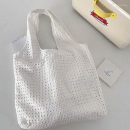 Evening Bags Hollow Out Plaid Women Shoulder Bag Soft Cloth Fabric Handbag Large Capacity Cotton Tote Mesh Canvas For Pretty Young Girls