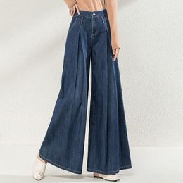 Women's Jeans Jeans Women Wide Leg Trousers Autumn Winter Spring Cotton Full Length Folds Casual Loose Korean Office Lady Women Jeans Simple 230306