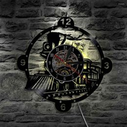 Wall Clocks Steam Locomotive Train Clock Vintage Engine Record Decor Enthusiast Gift