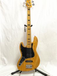 Classic Vintage Yellow Left Hand 5-string Electric Bass Maple Neck Chrome Hardware