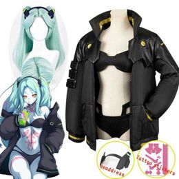 Anime Costumes Anime Cyberpunk Edgerunners Rebecca Cosplay Come Jacket Wig Tattoo Stickers Headwear Suit Halloween Comes for Women Z0301