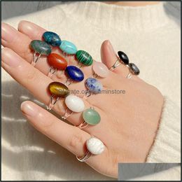 Band Rings Vintage Oval Quartzs Ring For Women Handmade Stone Adjustable Rope Bohemia Jewellery Party Gift Drop Delivery Dhhmu