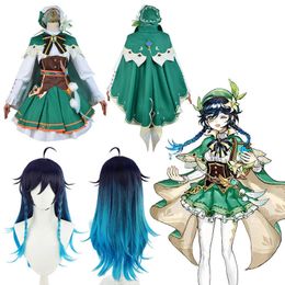 Anime Costumes Genshin Impact Venti Cosplay Come Anime Barbatos Dresses Cloak Halloween Uniform Game Wendi Suit Carnival Come for Women Z0301