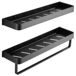 Bathroom Shelves Bathroom Black Shelf with Towel Bar Space Aluminium Corner Shelves Towel Rack with Hook Shampoo Holder Kitchen Storage Rack 230303