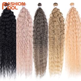 Synthetic Wigs Fashion Idol Kinky Curly Hair Synthetic Ombre Brown Bundles 30 Inch Super Long Weave Loose Water Wave 230227