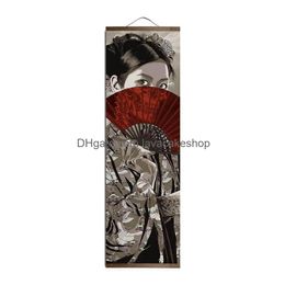 Paintings Japanese Ukiyoe For Hd Canvas Poster Wall Pictures Living Room Decoration Painting Art With Solid Wood Hanging Scroll Drop Otmb6