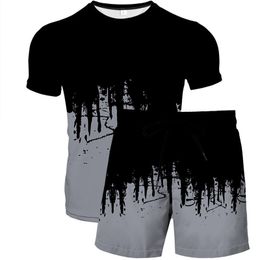 Men's Tracksuits Men's 3D Printing Short Sleeve Shorts Two-piece Abstract Painted T-Shirt Suit Men's and Women's Casual Trend 230306