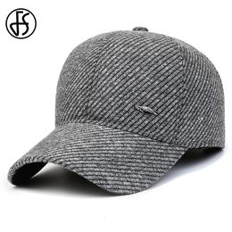 Ball Caps FS High Quality Felt Baseball Caps For Women Men Windproof Warm Plus Velvet Earflaps Cap Grey Mature Dad Hats Gorras Hombre 230306