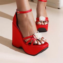 Sandals 2023 Spring Women Plus Size 22.5-26.5cm Length Pu Ankle Buckle Thick Heel Cross Loop Gladiator