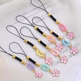 Keychains Metal Drop Oil Pendant Mobile Phone Rose 7 Colors Pink Flowers Lanyard Jewelry Accessories Gifts For Women Girl