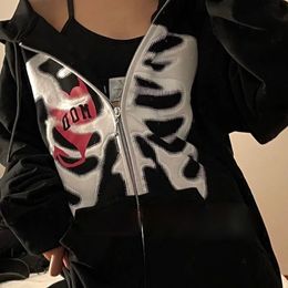 Women's Hoodies Sweatshirts 90s Women Zip-up Y2K Harajuku Oversized Skeleton Hoodie Goth Hoodie Female Women Grunge Hooded With Zipper Hood Skull Sweatshirt 230303