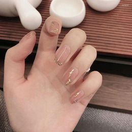 False Nails Naked Color Translucent Soft Gold Foil Wearable Manicure Patch Nail Press Piece Waterproof Detachable