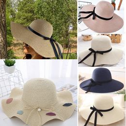 Wide Brim Hats Bucket Hats Simple Foldable Wide Brim Floppy Girls Straw Hat Sun Hat Beach Women Summer Hat UV Protect Travel Cap Lady Cap Female 230306