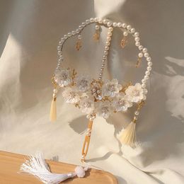 Wedding Flowers NZUK Fan Bridal Bouquet Handmade Chinese Traditional Beaded Hanfu Pograph Dance Lolita Hand Held