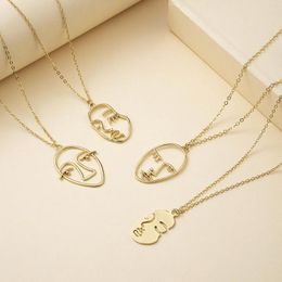 Pendant Necklaces VG 6YM Punk Human Face Pendent Necklace For Women Retro Abstract Hollow Out Statement Golden Fashion Female