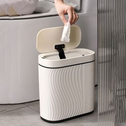 Waste Bins 8/12L Smart Sensor Garbage Bin Kitchen Bathroom Toilet Trash Can Automatic Induction Waterproof Bin Smart Deodorant trash cans 230306