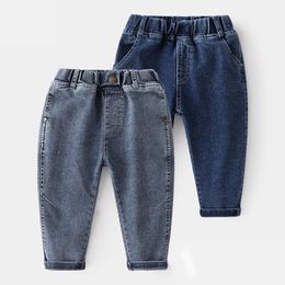 Jeans Baby Jeans Spring Autumn 2-10 Years Kid's Clothing Children Solid Colour Elastic Denim Trousers Causal Long Pants For Boy 230306