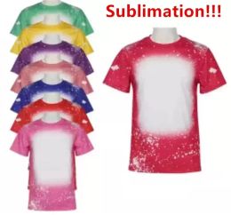 Wholesale Sublimation Bleached Shirts Heat Transfer Blank Bleach Shirt Bleached Polyester TShirts US Men Women Party