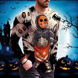 Men's T Shirts Thick For Men Men's Casual Halloween 3D Print Long Sleeve Tops Round Neck T-Shirt Blouse