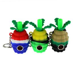 Colorful Portable Mini Silicone Pineapple Style Pipes Herb Tobacco Oil Rigs Metal Hole Filter Bowl Finger Ring Handpipes Smoking Cigarette Hand Holder Tube DHL