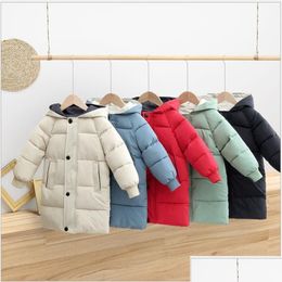 Casaco para baixo 2021 Novos filhos Autumn Winter Garotos Meninas Cotton Cotton Padded Parka Casats engrosse Jackets longos para crianças fora de roupa272f Delive Delive Dhrek