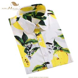 Women s Blouses Shirts SISHION Cotton Shirt Fashion Vintage 5XL Plus Size Lemon Print Blusas QY0442 Floral Long Sleeve Female Top 230303
