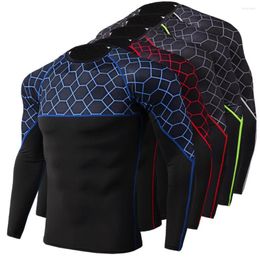 Men's T Shirts Men's Fitness Mesh Printed Long Sleeve T-shirt Sweat Wicking Fast Dry High Elastic Tight Tshirt 3XL Sports Running