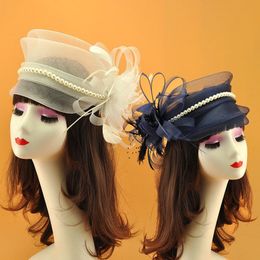 Stingy Brim Hats Handmade Wedding Tulle Fascinator Hat Mesh Bow Accessories Bride Headwear Women Gauze Headdress Cocktail Party Dinner Hat 230306