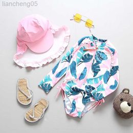 One-Pieces 1-6 Years Princess Swimwear Toddler Girls Swimsuit UV Protection Children's Bathing Suit Beach Long Sleeve Sunscreen Swimming W0310