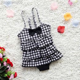 One-Pieces YinFengTing New Girls Cute Plaid One Piece Swimwear Black Children Bathing Suit Kids Swimsuit Swim Holiday Wear 2023 W0310