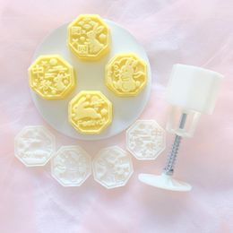 Baking Moulds 4Pcs/Set Easter Mooncake Mold Shape DIY Hand Pressure Pastry Mid Autumn Festival Fondant Cake Mould Decoration Tool