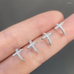 Stud Earrings Exquisite Cross Earring Sparkle Zircon High Quality For Men Women Personality Accessories 925 Silver Jewellery