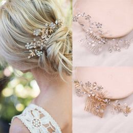 Tiaras Crystal Rhinestone Flower Leaf Hair Comb Vine Hairpin Headband Tiara For Women Bridal Wedding Hair Accessories Jewelry Comb R230306