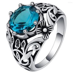 Wedding Rings UFOORO Unique Vintage Sky Blue Ring Exquisite Hollow Flower Patten Silver Filled Band Zircon Jewellery For Women
