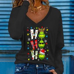 Women's Blouses Funny Christmas Geek Letters Printed Lady Shirts Blusas Casual V Neck Women Tops Pullover Fashion Long Sleeve Blouse