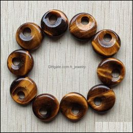 Charms Natural Tiger Eye Stone Gogo Donut Pendants Beads 18Mm For Jewellery Making Wholesale Drop Delivery Findings Components Dhong