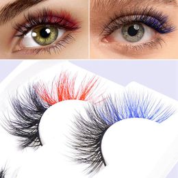 False Eyelashes 2 Pair Est 3D Mink Colourful Manmade Fibres Mix Colour Pink Blue Red Purple Fluffy Soft Eye Lashes