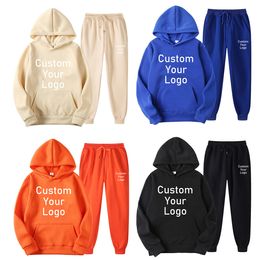 Men's Tracksuits Men Women Tracksuits Make Your Design Text Custom Hoodie Set Original Design Printed Sweatshirt and Sweatpants 2 Pieces Set 230303