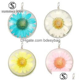 Charms New Arrival Dry Flower Glass Pendant Bracelet Necklace 4 Colour Trendy Charm Vitality Of Lifejewelry Gift For Women Men Y Dro Dhygp