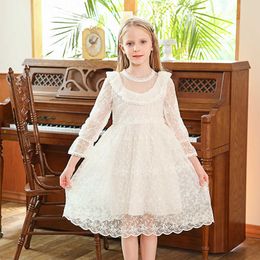 Girl's Dresses 2023 Baby Girls White Lace Dress Kids Girl Plain Tulle Princess Dresses Children Baptism Birthday Party Weddings Formal Clothes